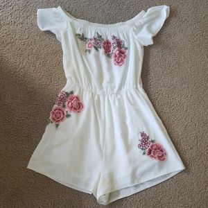 LF Off Shoulder Rose Embroidered Romper